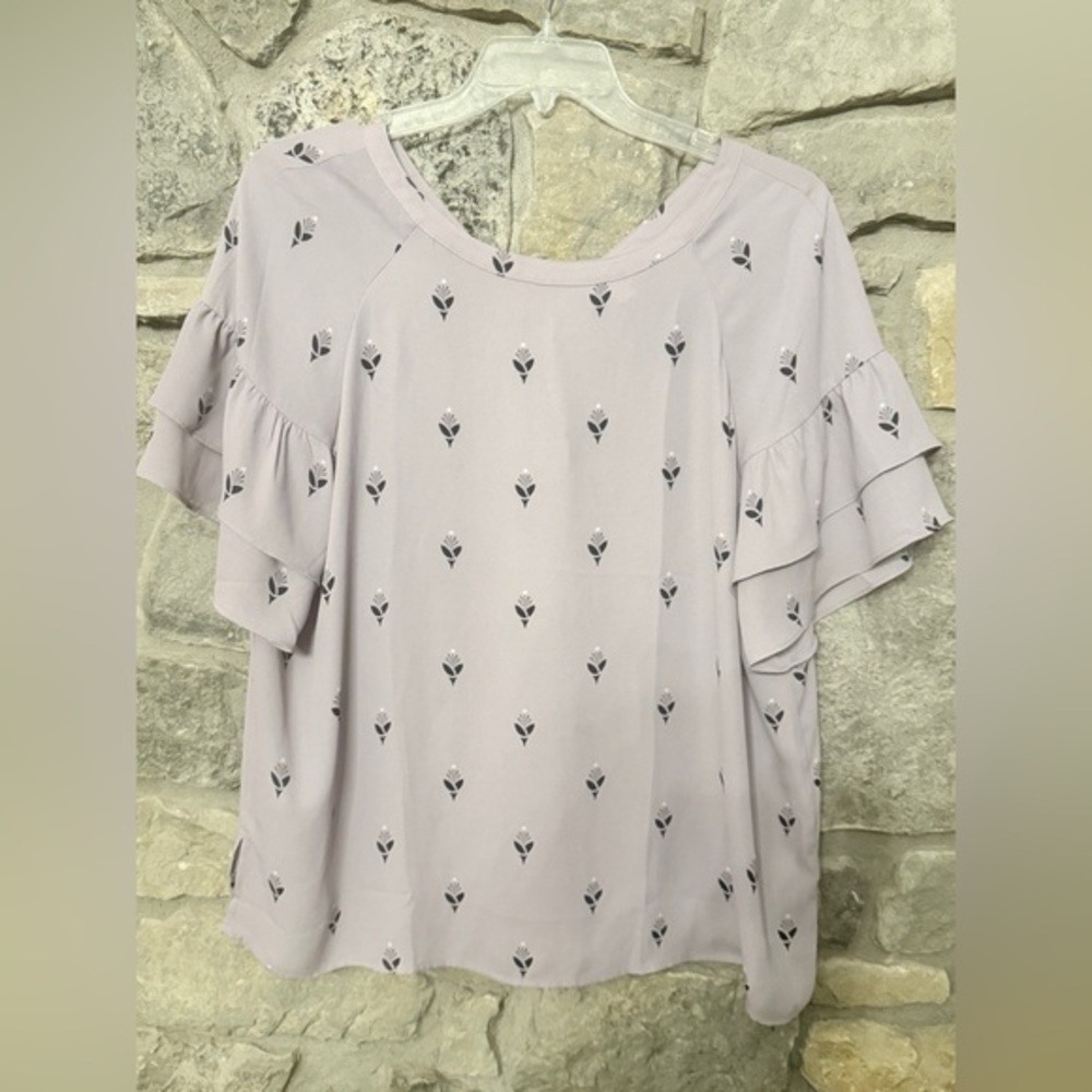 LOFT Lavender Floral Blouse with Ruffle Sleeves